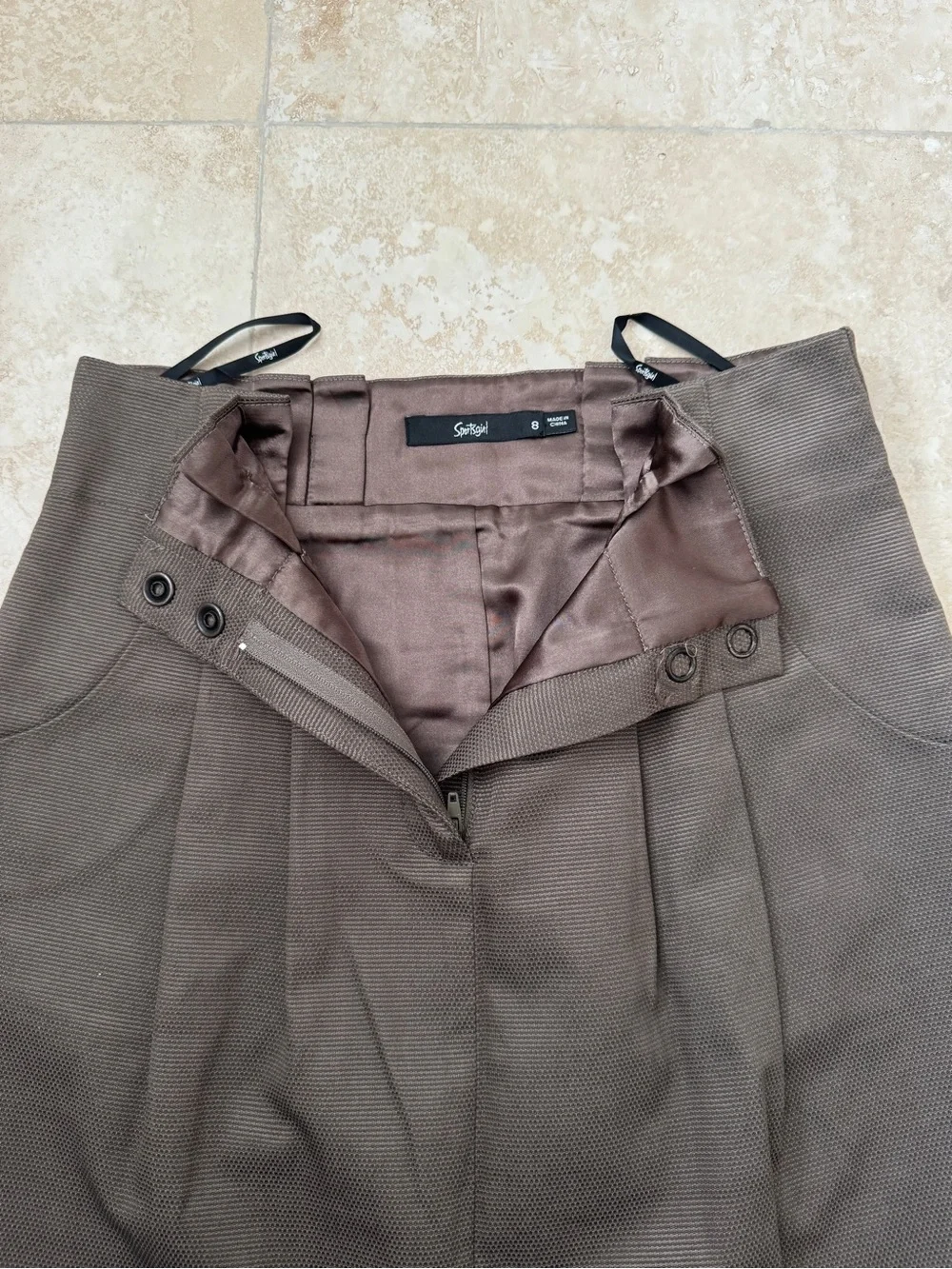Sportsgirl Brown High Waist Pleated Tailored Mini Skirt Size 8